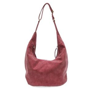 NWT joy susan Rochelle Faux Suede Large Crescent Hobo Bag Metallic Berry